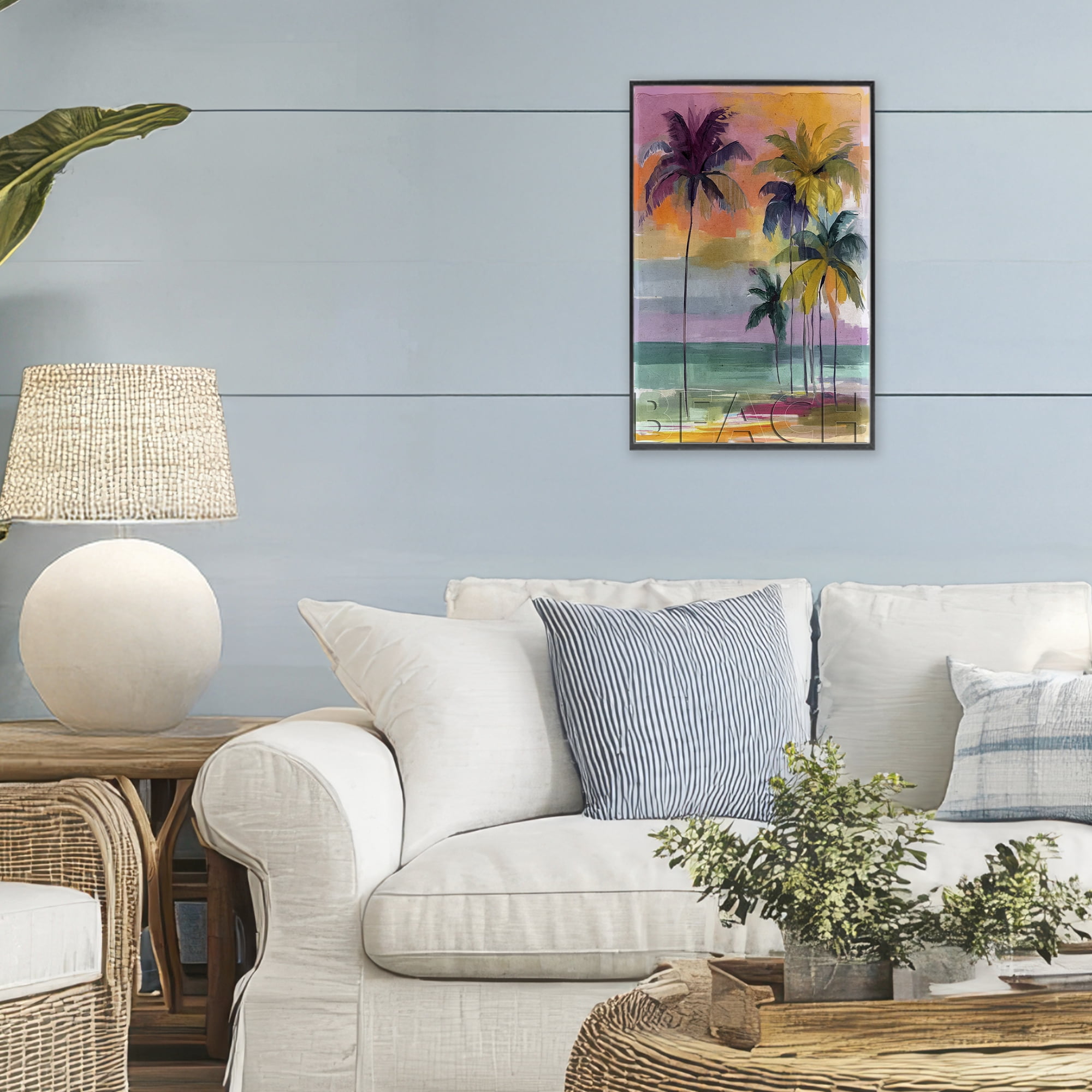 Stupell Industries Crayon Beach at Sunset Black Framed Giclee Art, design by Annabelle Hall