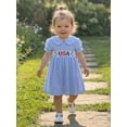 thumbnail image 4 of BemeyourBBs Toddler Baby Girls 4th of July Dress Patriot Independent Day Summer Smocked Dress Firework USA Flag Letter Embroidery Petter Pan Doll Collar Short Sleeve Gingham Plaid Dress, 4 of 9