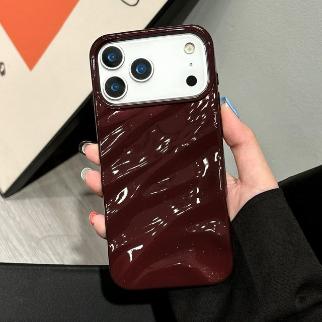 TEMOGU-Phone Case for iPhone 17 Pro Case, Cute Wave Water Ripple Pattern Aesthetic Phone Case for Girls Women, Slim Soft Silicone Shockproof Protective Cover for iPhone 17 Pro - Wine Red
