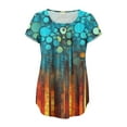 thumbnail image 3 of NAMTYQX Going Out Tops for Women Ruffle Casual Loose Fit Hip Short Sleeve Button V Neck Plus Size Patterns Cyan Size 3XL, 3 of 5