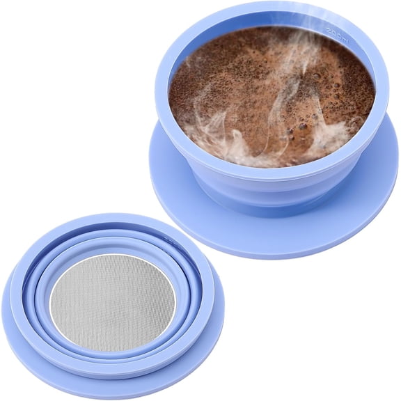 Collapsible Paperless Pour Over Coffee Dripper, Single Cup Travel Pour Over Coffee Maker, Portable Silicone PourOver with Reusable Metal Mesh Filter
