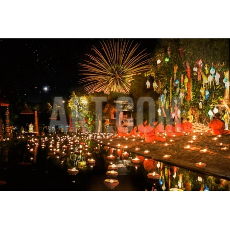 Anniversary Statue - Selective Focust at Main Buddha Statue for New Year Anniversary Festival at Chaing Mai, Thailand Wi Print Wall Art By anekoho