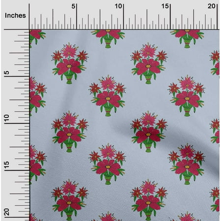 oneOone Cotton Silk Fabric Leaves & Floral Block Print Sewing Fabric BTY 42 Inch Wide