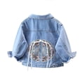 thumbnail image 3 of YHAJDS Girls Denim Jacket Long Sleeve Embroidery Traditional Stitch Pocket Button Front Coat, 3 of 8