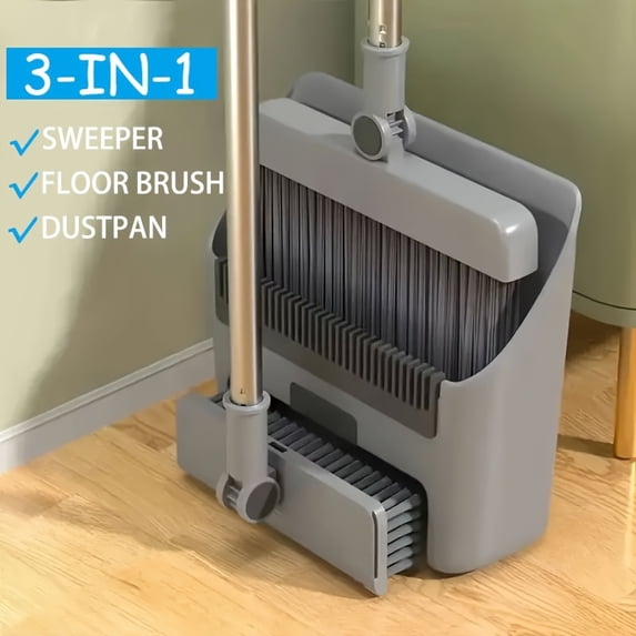 3-In-1 Foldable Broom & Dustpan Set + 4-In-1 Long Handle Floor Brush, Flexible 2-In-1 Cleaning Tools, Quick Dust Removal for Home, Office & Dorm Use