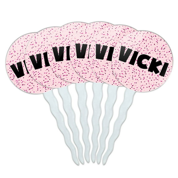 Vicki Cupcake Picks Toppers - Set of 6 - Pink Speckles