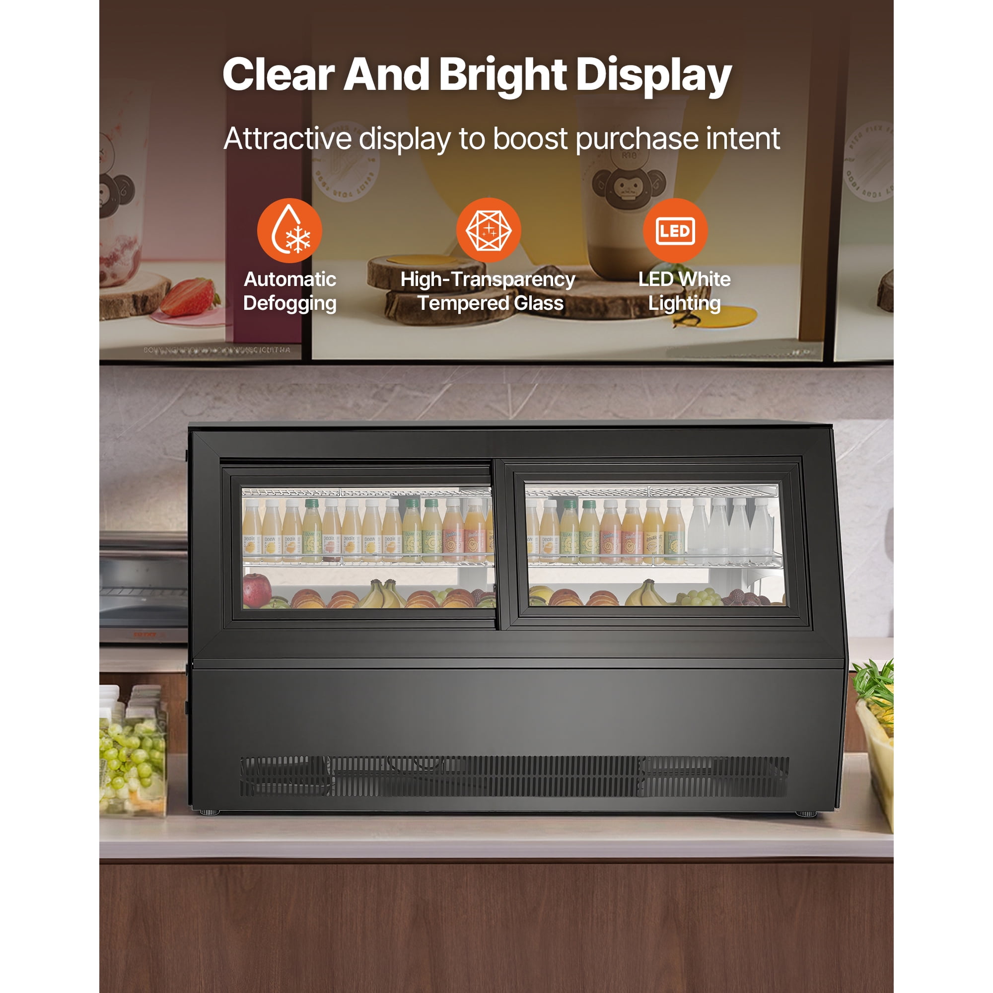 KFFKFF Refrigerated Display Case, 7.1 Cu.Ft./190L Countertop Pastry Cooler, 2-Tier Commercial Cake Fridge with LED Lighting, Efficient Cooling, Frost-Free Air Circulation, Ideal for Dessert Shops