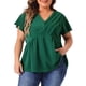 thumbnail image 1 of Blusa envolvente de peplum con volantes y mangas acampanadas para mujeres de tallas grandes GRACE & GRANDEUR, color verde oscuro, talla 2X, 1 of 1