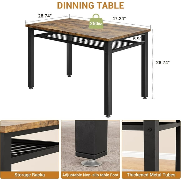 Juego de Mesa y 4 Sillas para Comedor con Estante de Almacenamiento, Set Completo para Comedor en Casa