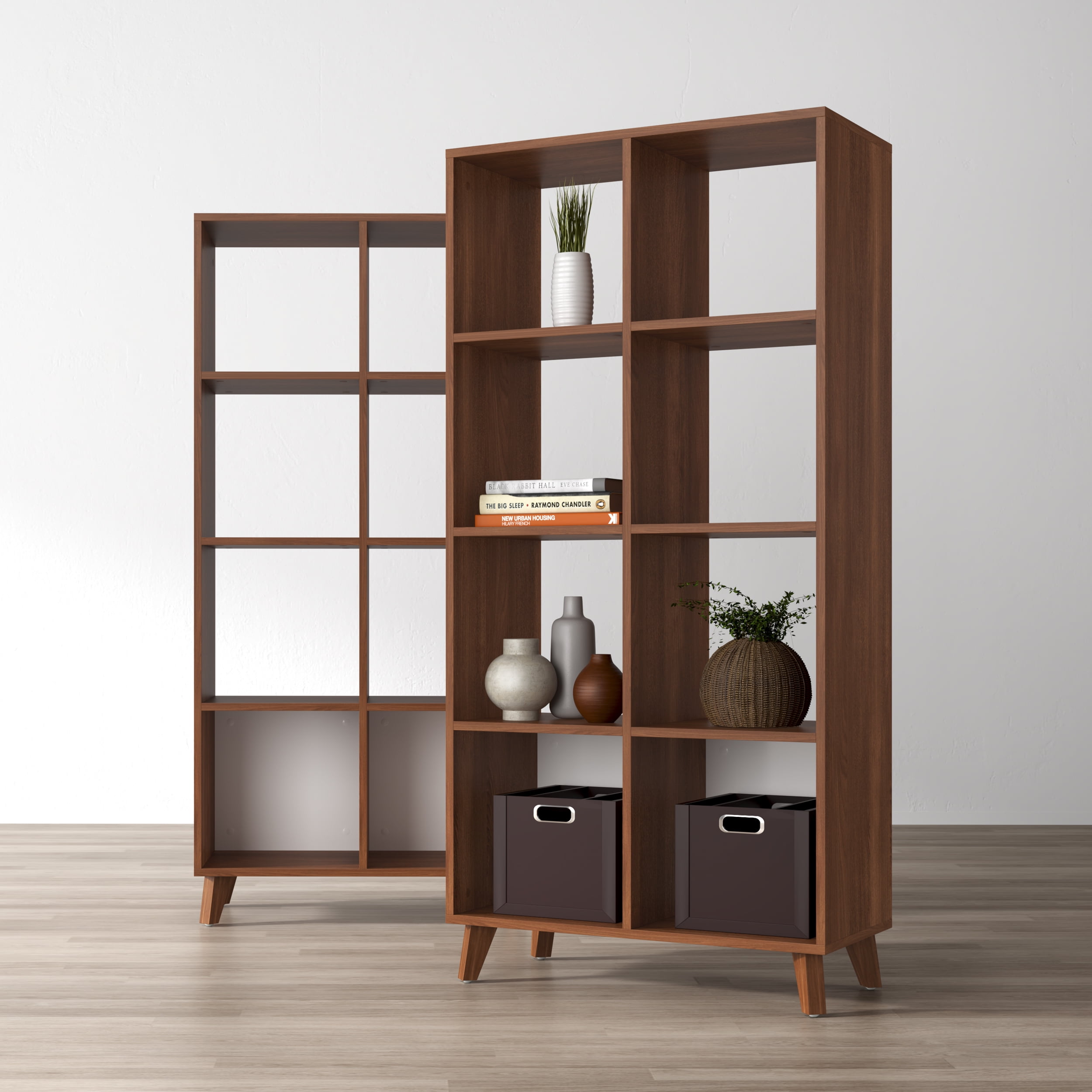 HON Basyx Commercial-Grade 66" High Modern Cube Bookcase, Real Wood Feet, Light Walnut (BSXCUBETLWLW)
