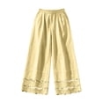 thumbnail image 5 of Karymi Shorts for Women Solid Linen Blend Palazzo Pants, High Waist Pleated Long Trousers, Scalloped Eyelet Lace Hem Beach Vacation Pants With Pocket Capri Pants for Women, 5 of 5