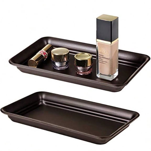 Farmhouse Decor Metal Vanity Tray 2 Pack Countertop Guest Hand Towel Storage Organizer Tray Dispenser Sturdy Holder for Perfume Cosmetics Jewelry Makeup Bathroom Organizer (Bronze)