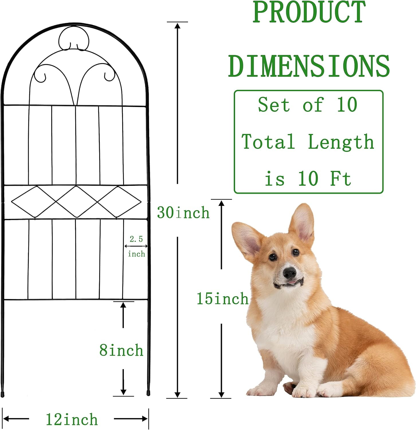 Decorative Garden Fence 10 Pack, 30in High Metal Wire Animal Barrier for Yard, , Outdoor