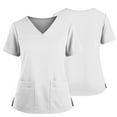 thumbnail image 2 of 2 Pocket Scrub Tops for Women V Neck Short Sleeve Stretch Work Top with Side Slits Crafted from 4 Way Stretch Soft Durable Easy Care Fabric, #02 White, L, 2 of 4