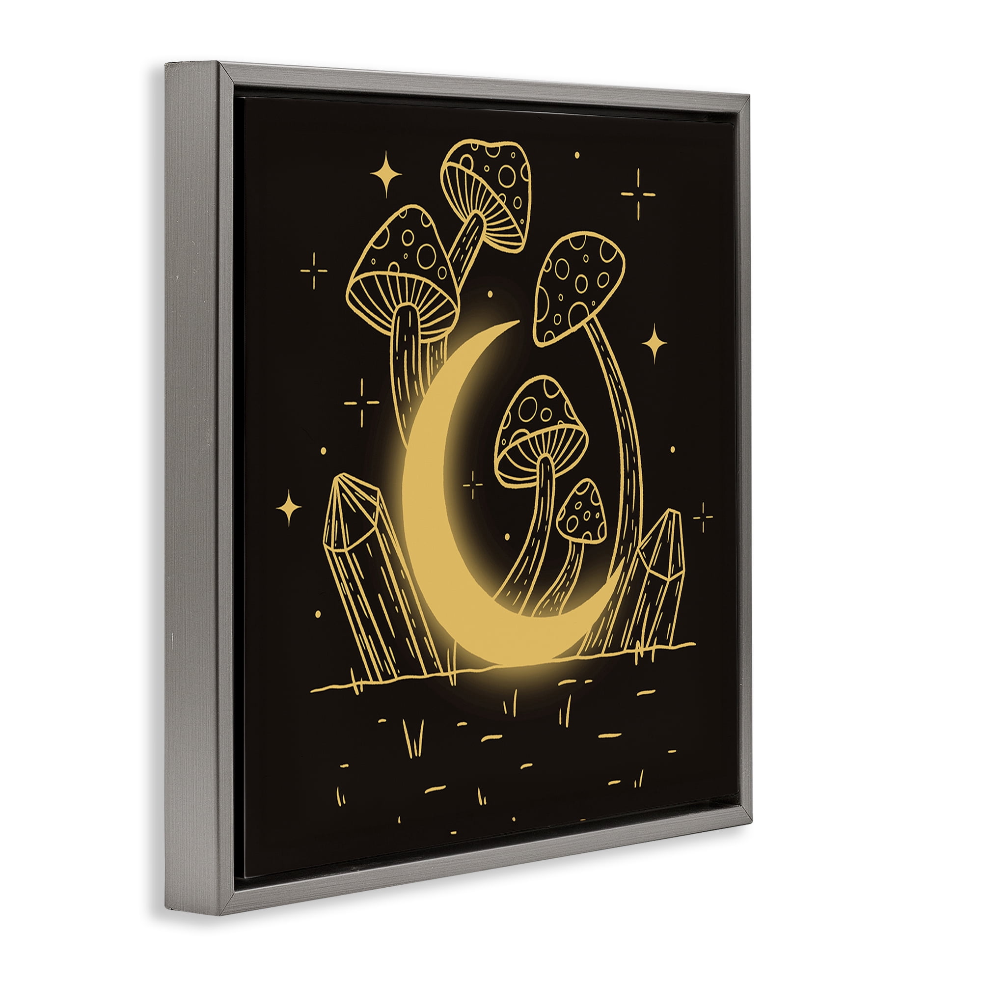 Stupell Industries Moon In The Shroom Plants & Flowers Painting Gray Floater Framed Canvas Art Print Wall Art, 25 x 25
