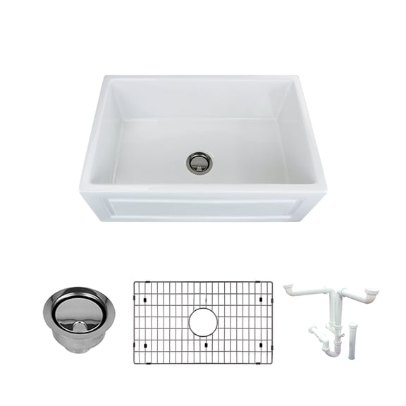 Transolid Logan 30" Farmhouse Kitchen Sink Kit with Grid and Strainer