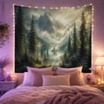 thumbnail image 2 of Misty Mountain Lake and Pine Forest with Atmospheric Glow, Mystical Watercolor for Nature Lovers, Wilderness Wall Art Decor, Housewarming Gift Tapestry Wall Hanging for Bedroom and Living Room, 2 of 7