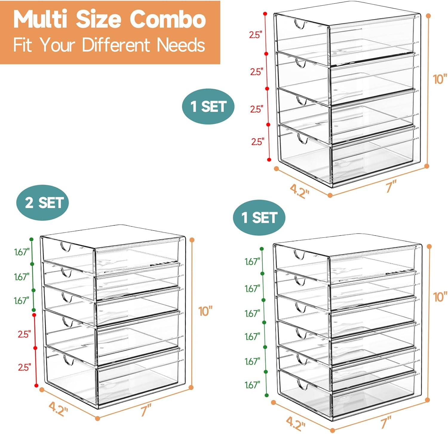 Makeup Drawer Storage Organizer with 20 Drawers, 4 Set Acrylic Office Desk Organization and Storage, Dustproof Drawer Organizer for Office, Countertop, Bathroom, Bedroom