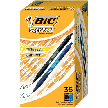 BIC Soft Feel Retractable Ball Pen, Fine Point (0.8 mm), Black, 12 