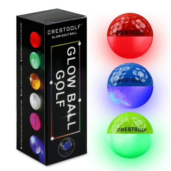 Crestgolf Glow in the Dark Glow Golf Balls, Dupont Surlyn Red & Blue & Green, 1.59 oz, 3 Count