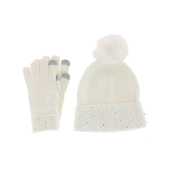 CTM  Embellished Knit Winter Beanie and Touchscreen Glove Set (Women)
