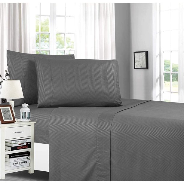 Chevron Embossed Collection 4Piece Bed Sheet & Pillowcase Set, Soft