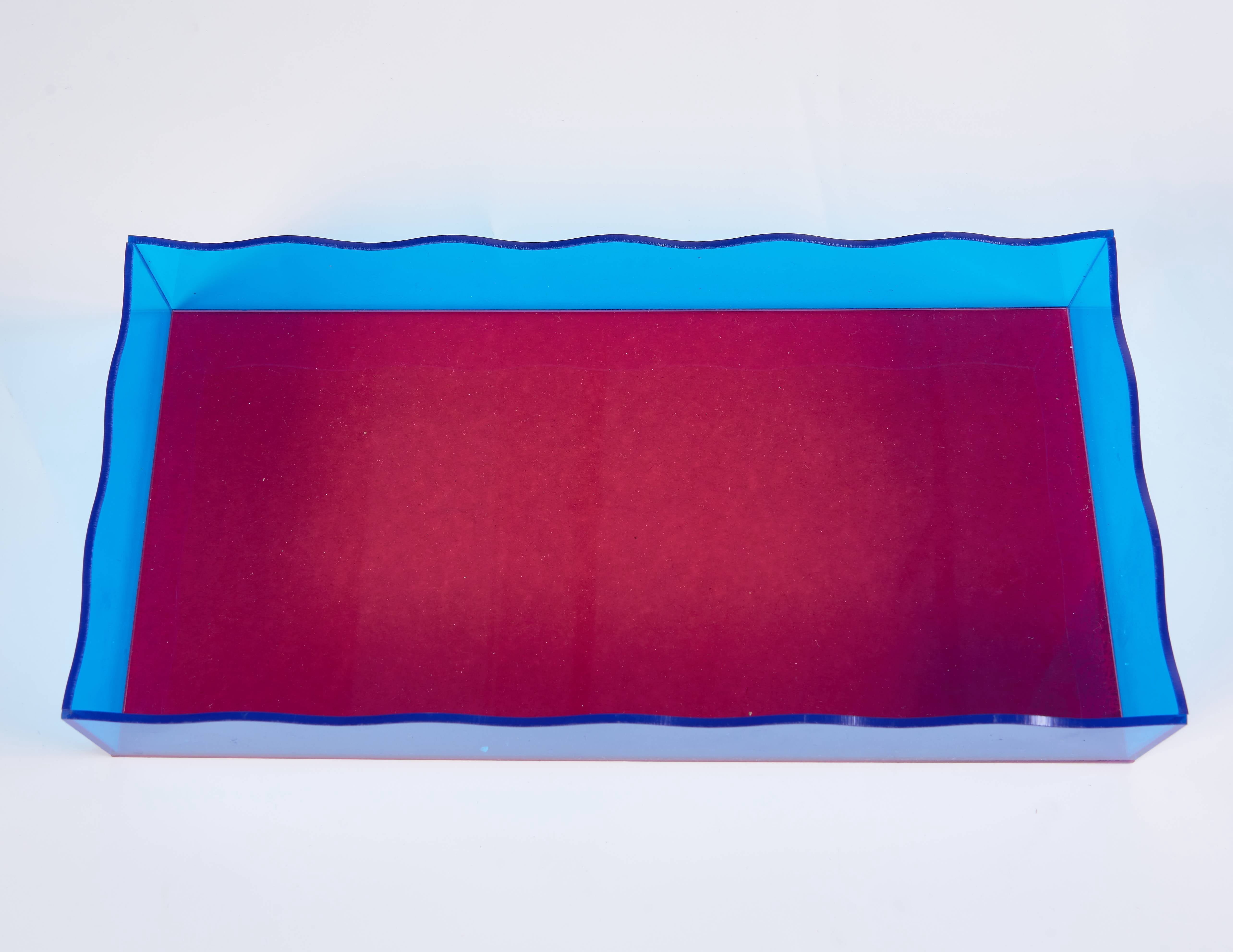 Urban Shop Scalloped Decorative Tray, Acrylic, Red & Blue, 12" L x 5.98" W x 2.01" H