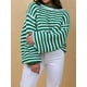 thumbnail image 4 of Suéter Vintage A Rayas para Mujer, Cuello Redondo, Larga, Corte en Bloque de Color, Informal, Holgado, de Punto Verde L, 4 of 9