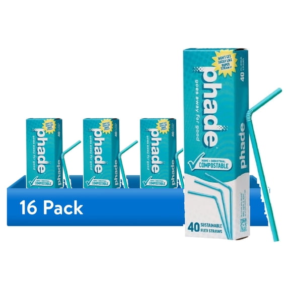 (16 pack) Phade Blue Flex Sustainable Compostable Straws 40 Count