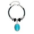 thumbnail image 2 of Delight Jewelry Silvertone Oval - Imitation Cat's Eye - Dark Teal - Aunt Celtic Knot Leather Bead Bracelet, 7"+2" Extender, 2 of 4