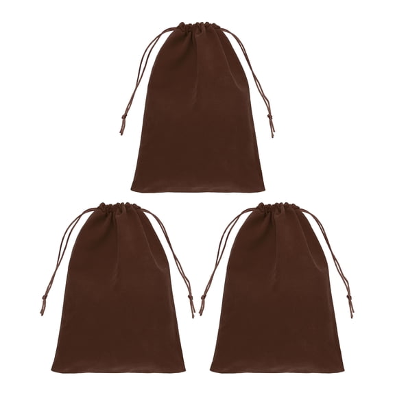 UxcellVelvet Gift Bags, (9 x 6.6 Inch, Brown)(3 Pcs) Velvet Drawstring Bag Jewelry Pouches Suit for Birthday/Wedding/Party/Gift /Favor