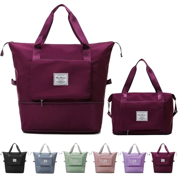 Large Capacity Folding Travel Bag, Lightweight Luggage Bag, Expandable Travel Duffel Bag, Dry Wet Separated Gym Tote Bag, Weekender Overnight Bags for Women and Man (Fuchsia)