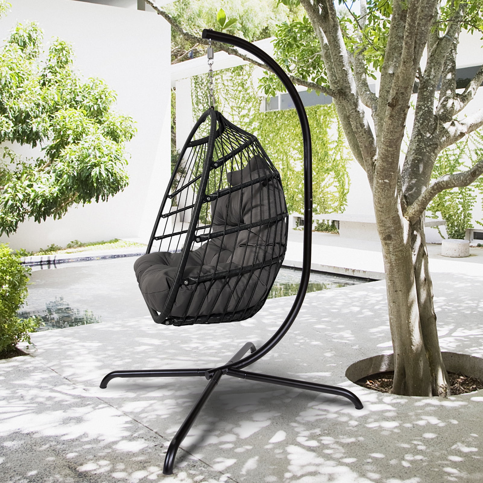 CoSoTower Swing Egg Chair with Stand Indoor Outdoor Wicker Rattan Patio