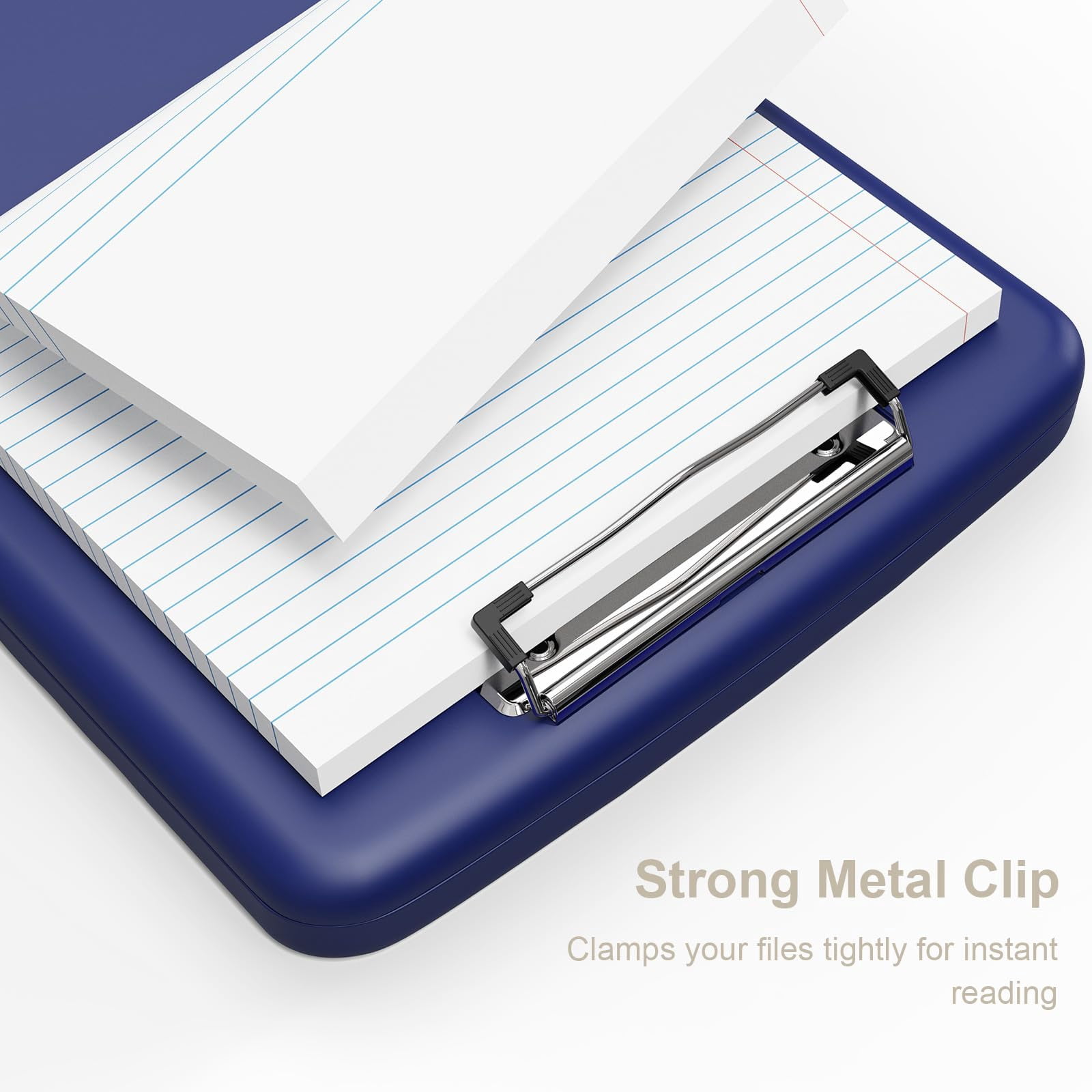 Clipboard With Storage  8.5 X 11 Organization Box Pen Holder And A4 Legal Paper Folder Heavy Duty Plastic Folio & Side-opening Low Profile Clip For Teachers Navy Blue