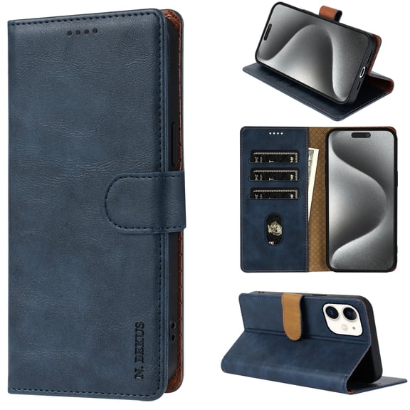 for iPhone 11 Wallet Case, Classic Business with Card Slots Kickstand Magnetic Buckle PU Leather Flip Folio Shockproof Full Body Protective Phone Case for iPhone 11, Blue