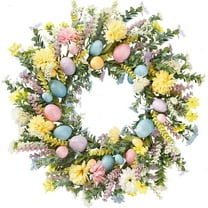 Artificial Easter Wreaths for Front Door Spring Summer Wreath, Colorful Eggs Green Leaves for Front Door Indoor Outdoor Farmhouse Home Wall Window Festival Wedding Decor
