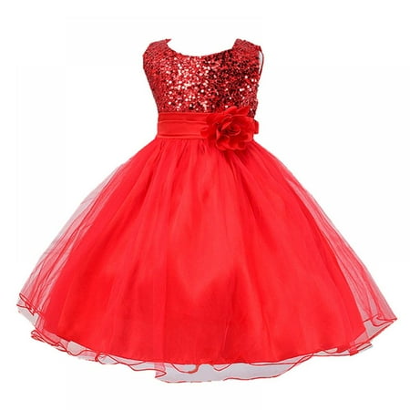 

Little Girls Sequin Mesh Tull Dress Sleeveless Flower Pretty Party Ball Gown 130/6-7T