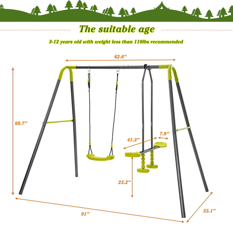 Euroco 2 in 1 Heavy Duty A Frame Swing Set for Backyard with