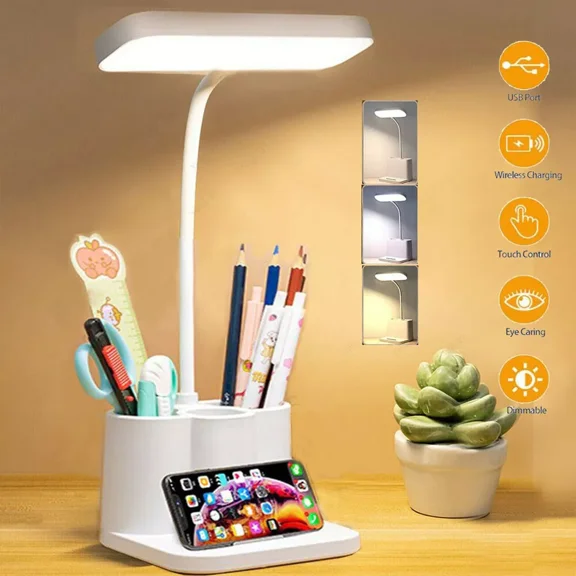 Dimmable LED Desk Light Touch Sensor Table Bedside Reading Lamp USB Rechargeable