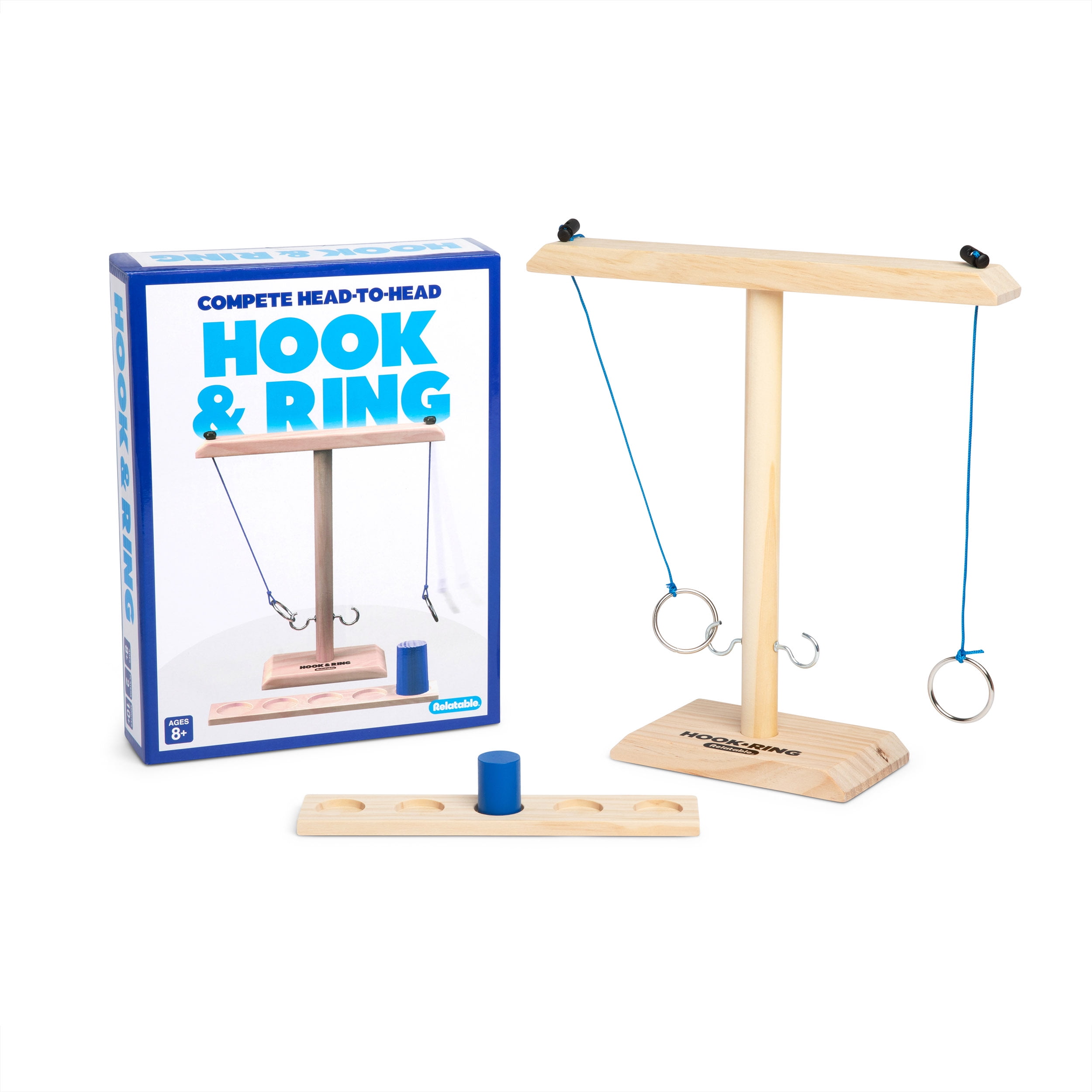 Wooden Ring Toss Game Set - Indoor Outdoor Lawn Game With 14 Rings & 13 Hooks For Family Fun