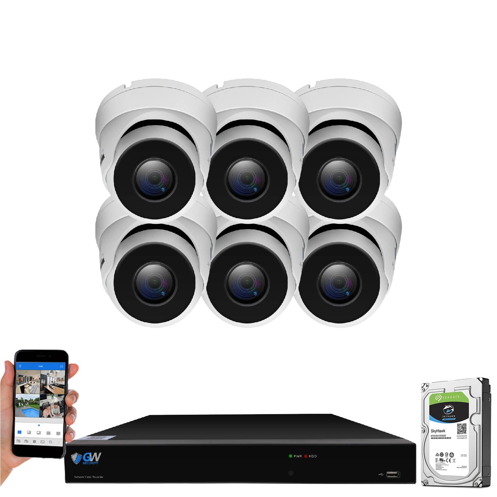 GW Channel H.265 PoE NVR UltraHD 4K (3840x2160) Security Camera System  with x 4K (8MP) 2160p IP Camera, 100ft Night Vision, Outdoor Indoor Dome  Camera