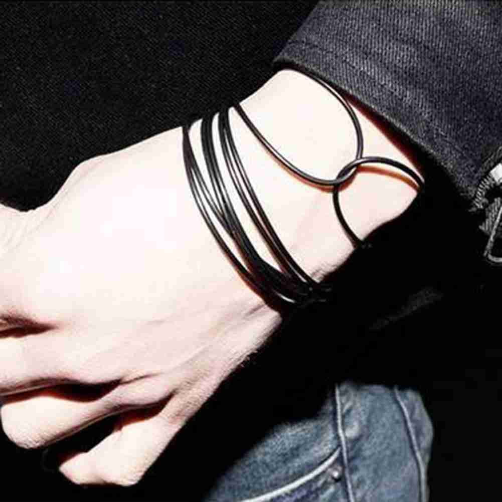 Gold Tone Cross Cuff Bracelet for Men Black Rubber Bracelets Bangles Male  Prayer Armhand Jewelry 8