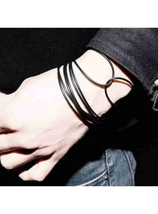 Jtween Mens Rope Bracelet,Stainless Steel Black Shackle,Scratch Resistant Waterproof Nautical Rope Braided Bracelet Durable Fashion Wristband for Men