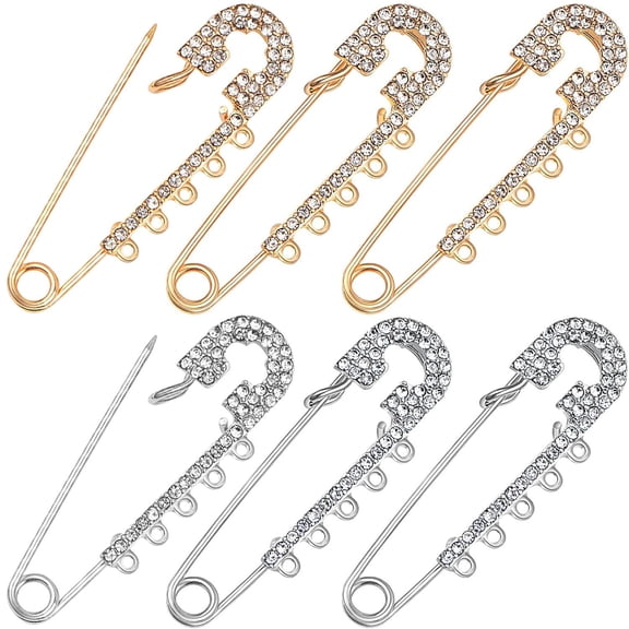 6pcs 2 Colors,Rhinestone Safety Pins Brooches Shiny Sweater Shawl Clips Crystal Brooch Pins Accessories