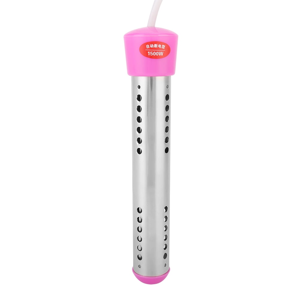 BIMZUC 1500W Electric Immersion Water Heater 220V Euro Plug Auto Shut-Off Portable Boiler Basin Heater Pink 1.5m / 59 inches Cable for Fast Heating of Buckets and Tubs