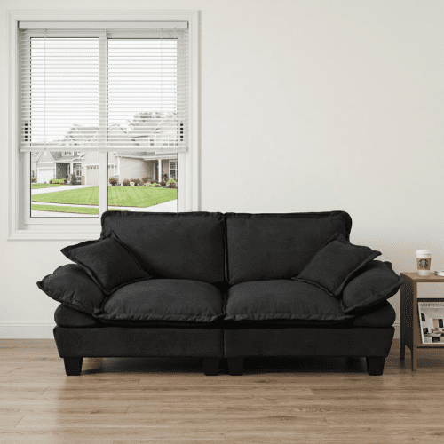 76" Loveseat Sofa, Modular Couch, Chenille Sofa with curved armrests and foam cushion for apartments and small living rooms, Black