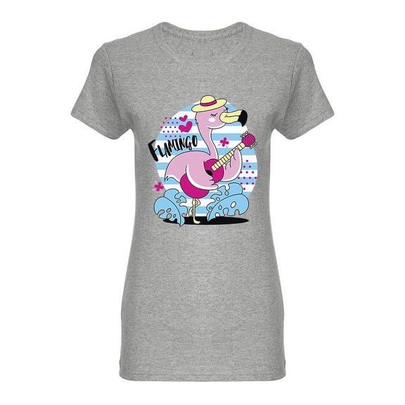 Happy Flamingo Playing Guitar Shaped Tee Women's -Image by Shutterstock