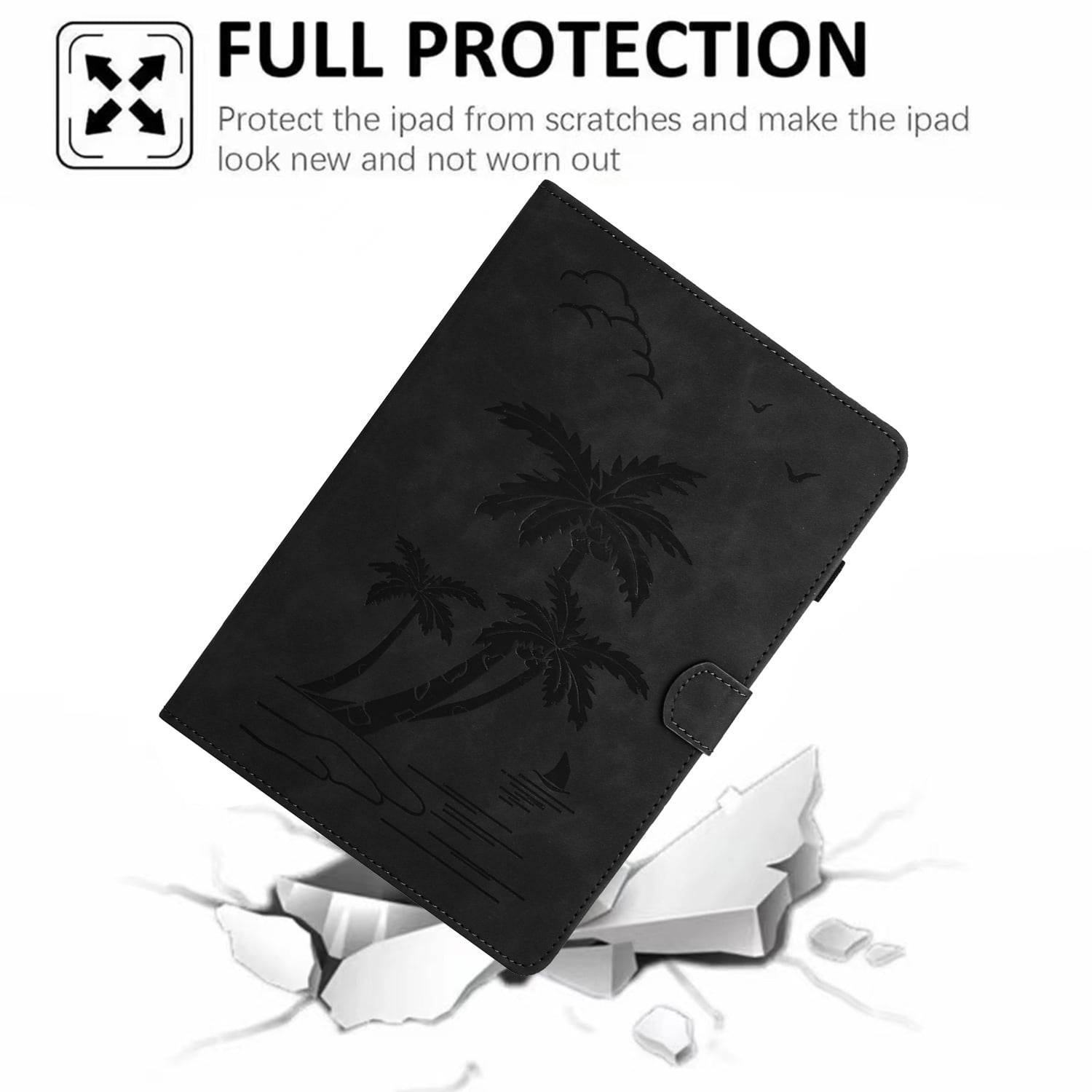 Allytechgroup iPad Air 11 Case 2024, Embossed Coconut Tree Pattern Cover, Auto Sleep Wake Function with Flip Cover Stand and Pencil Holder Case for Apple iPad Air 11 Inch 2024 Tablet,Black