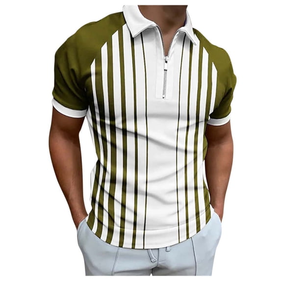 zuwimk Polo Shirts For Men,Men's Short Sleeve Zipper Casual Slim Fit Printed Golf Polo Shirt Tops Yellow,L