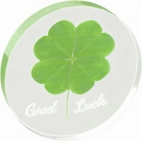 1pc Four Leaf Clover Pocket Charm Good Luck Token Acrylic 2.76 Inch Flat Round Green Plant Positive Motivational Paperweight Cabochons Charms for Women Men Gifts Work Office Desk Decoration